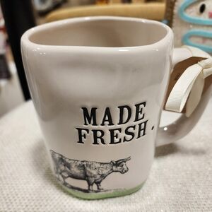 Rae Dunn Cream Ceramic Mug with Cow Design "MADE FRESH"